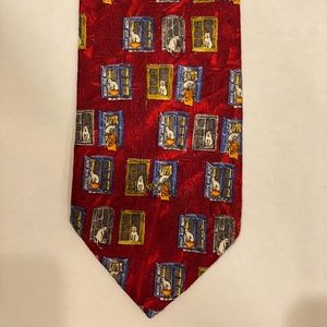 Ermenegildo Zegna Red Tie - Playful Cats Pattern